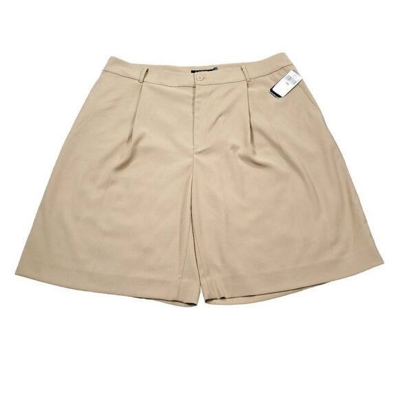 READ Lauren Ralph Lauren Stretch Pleated Front High Rise Shorts Beige Tan 16W